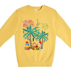 Decorated Christmas Palm Tree Tropical Xmas Coconut Lights Cute Gift Premium Crewneck Sweatshirt