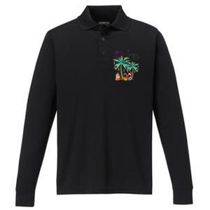 Decorated Christmas Palm Tree Tropical Xmas Coconut Lights Cute Gift Performance Long Sleeve Polo