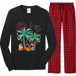 Decorated Christmas Palm Tree Tropical Xmas Coconut Lights Cute Gift Long Sleeve Pajama Set