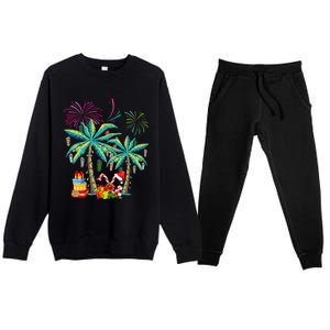 Decorated Christmas Palm Tree Tropical Xmas Coconut Lights Cute Gift Premium Crewneck Sweatsuit Set