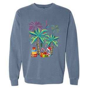 Decorated Christmas Palm Tree Tropical Xmas Coconut Lights Cute Gift Garment-Dyed Sweatshirt