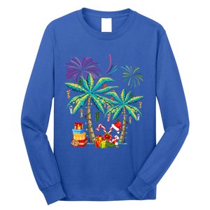 Decorated Christmas Palm Tree Tropical Xmas Coconut Lights Cute Gift Long Sleeve Shirt