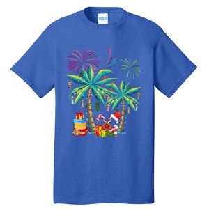 Decorated Christmas Palm Tree Tropical Xmas Coconut Lights Cute Gift Tall T-Shirt