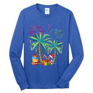 Decorated Christmas Palm Tree Tropical Xmas Coconut Lights Cute Gift Tall Long Sleeve T-Shirt