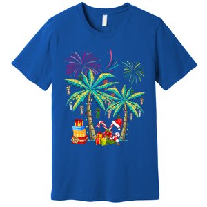 Decorated Christmas Palm Tree Tropical Xmas Coconut Lights Cute Gift Premium T-Shirt