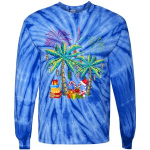 Decorated Christmas Palm Tree Tropical Xmas Coconut Lights Cute Gift Tie-Dye Long Sleeve Shirt