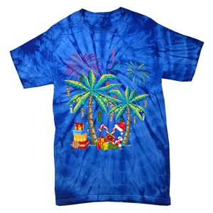 Decorated Christmas Palm Tree Tropical Xmas Coconut Lights Cute Gift Tie-Dye T-Shirt