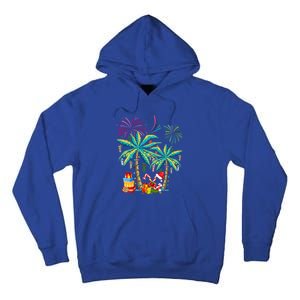 Decorated Christmas Palm Tree Tropical Xmas Coconut Lights Cute Gift Tall Hoodie