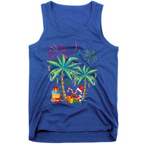 Decorated Christmas Palm Tree Tropical Xmas Coconut Lights Cute Gift Tank Top