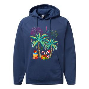 Decorated Christmas Palm Tree Tropical Xmas Coconut Lights Cute Gift Performance Fleece Hoodie