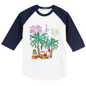 Decorated Christmas Palm Tree Tropical Xmas Coconut Lights Cute Gift Baseball Sleeve Shirt