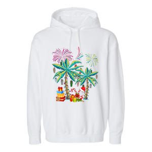 Decorated Christmas Palm Tree Tropical Xmas Coconut Lights Cute Gift Garment-Dyed Fleece Hoodie