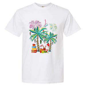 Decorated Christmas Palm Tree Tropical Xmas Coconut Lights Cute Gift Garment-Dyed Heavyweight T-Shirt