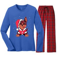 Dog Christmas Puppy Santa Hat Xmas Outfit Gift Meaningful Gift Women's Long Sleeve Flannel Pajama Set 