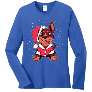 Dog Christmas Puppy Santa Hat Xmas Outfit Gift Meaningful Gift Ladies Long Sleeve Shirt