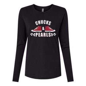 Democratic Campaign Political Rally Merch Chucks Pearls 2024 Gift Womens Cotton Relaxed Long Sleeve T-Shirt