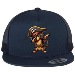 Dabbing Cute Pirate Dachshund Dog Halloween Funny Gift Flat Bill Trucker Hat