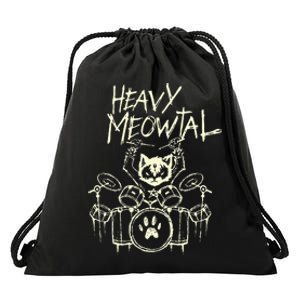 Drummer Cat Playing Drum Heavy Metal Headbanger Gift Drawstring Bag