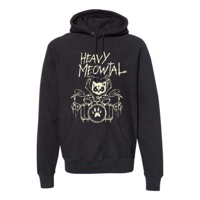 Drummer Cat Playing Drum Heavy Metal Headbanger Gift Premium Hoodie