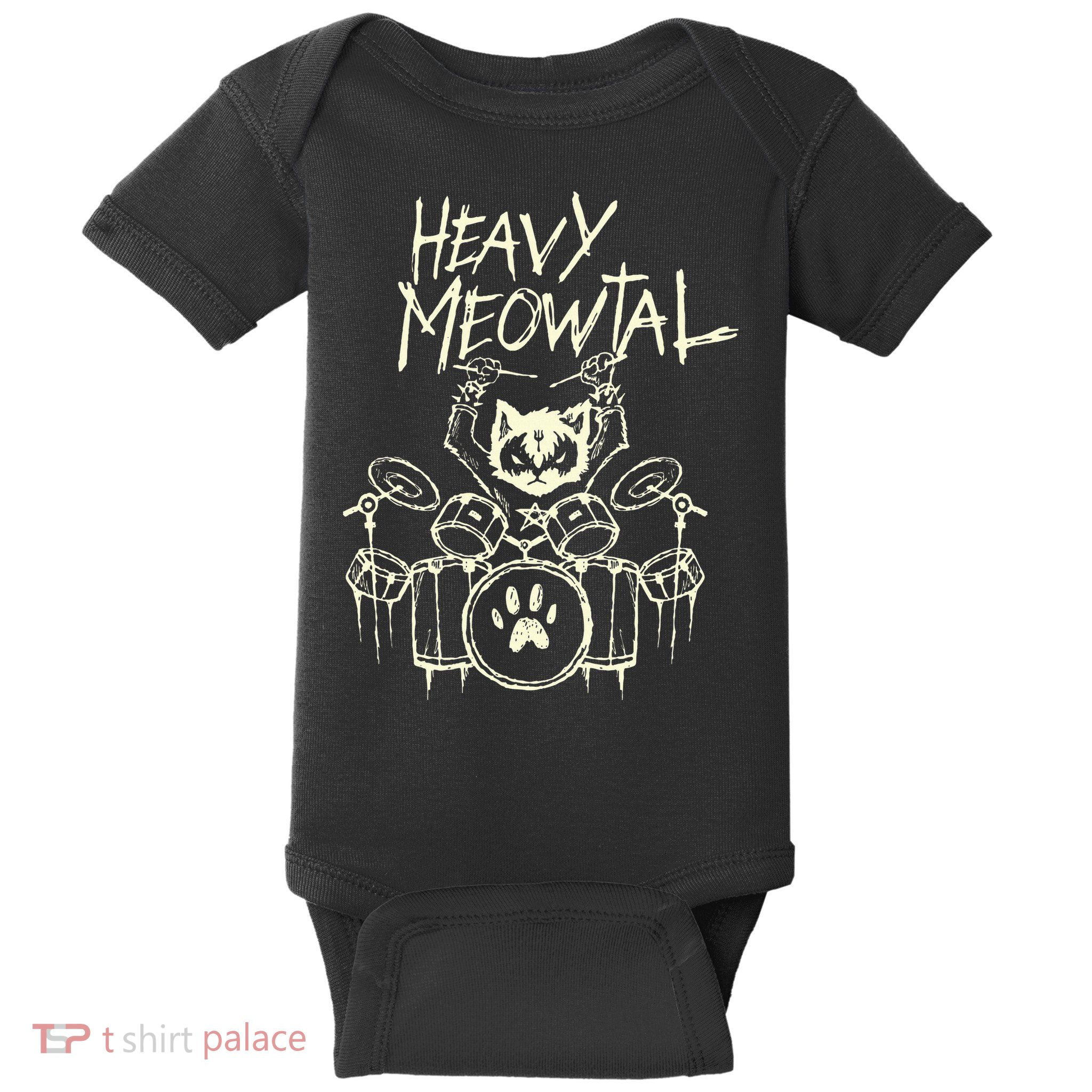 Drummer Cat Playing Drum Heavy Metal Headbanger Gift Baby Bodysuit