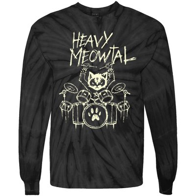 Drummer Cat Playing Drum Heavy Metal Headbanger Gift Tie-Dye Long Sleeve Shirt