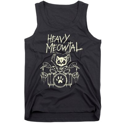 Drummer Cat Playing Drum Heavy Metal Headbanger Gift Tank Top