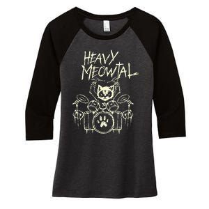 Drummer Cat Playing Drum Heavy Metal Headbanger Gift Women's Tri-Blend 3/4-Sleeve Raglan Shirt