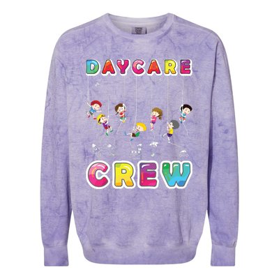 Daycare Crew Provider Gifts Funny Teacher Child Care Worker Colorblast Crewneck Sweatshirt