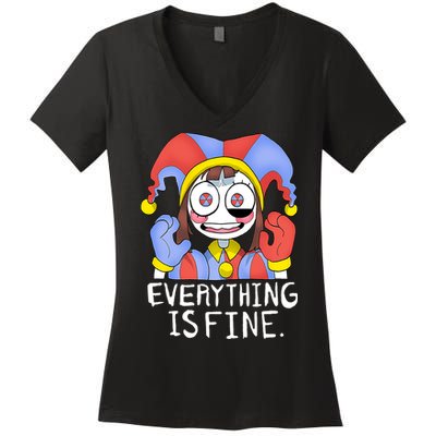 Digital Circus Pomni Everything Is Fine Women's V-Neck T-Shirt