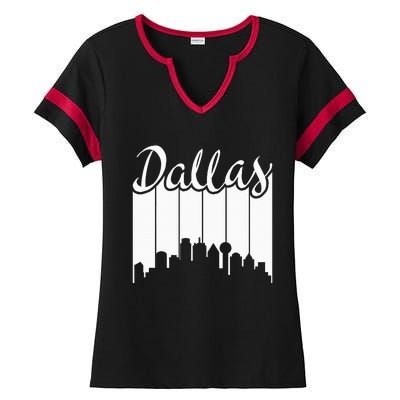 Dallas City Pride Retro Skyline Silhouette Image Ladies Halftime Notch Neck Tee