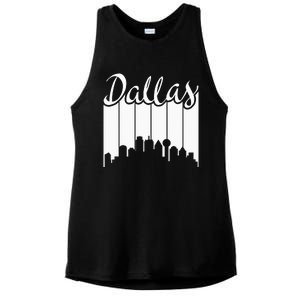 Dallas City Pride Retro Skyline Silhouette Image Ladies PosiCharge Tri-Blend Wicking Tank