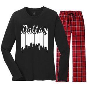 Dallas City Pride Retro Skyline Silhouette Image Women's Long Sleeve Flannel Pajama Set 