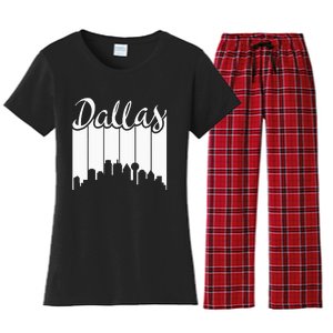 Dallas City Pride Retro Skyline Silhouette Image Women's Flannel Pajama Set