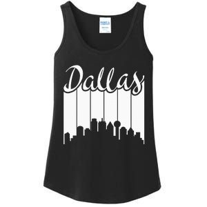 Dallas City Pride Retro Skyline Silhouette Image Ladies Essential Tank