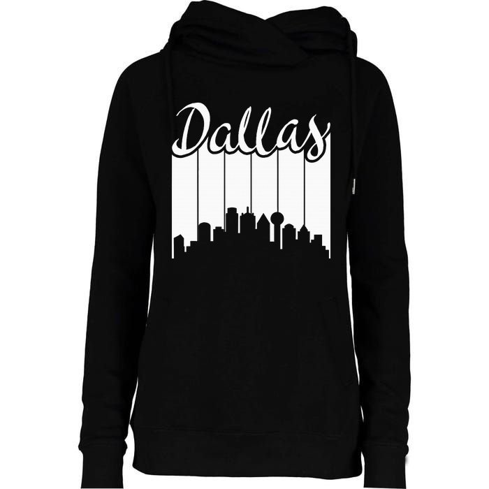 Dallas City Pride Retro Skyline Silhouette Image Womens Funnel Neck Pullover Hood