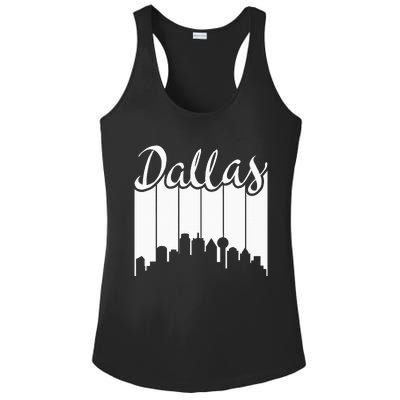 Dallas City Pride Retro Skyline Silhouette Image Ladies PosiCharge Competitor Racerback Tank