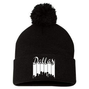 Dallas City Pride Retro Skyline Silhouette Image Pom Pom 12in Knit Beanie