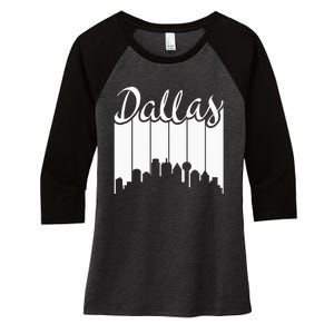 Dallas City Pride Retro Skyline Silhouette Image Women's Tri-Blend 3/4-Sleeve Raglan Shirt