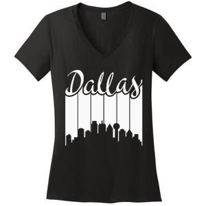 Dallas City Pride Retro Skyline Silhouette Image Women's V-Neck T-Shirt