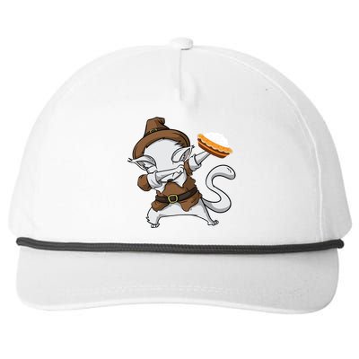 Dabbing Cat Pilgrim Holding Pumpkin Pie Thanksgiving Day Gift Snapback Five-Panel Rope Hat