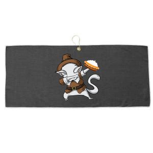 Dabbing Cat Pilgrim Holding Pumpkin Pie Thanksgiving Day Gift Large Microfiber Waffle Golf Towel