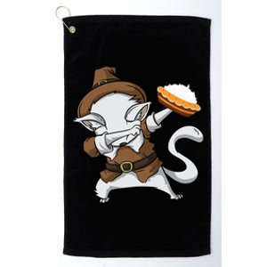 Dabbing Cat Pilgrim Holding Pumpkin Pie Thanksgiving Day Gift Platinum Collection Golf Towel