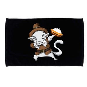 Dabbing Cat Pilgrim Holding Pumpkin Pie Thanksgiving Day Gift Microfiber Hand Towel