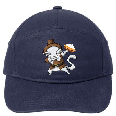 Dabbing Cat Pilgrim Holding Pumpkin Pie Thanksgiving Day Gift 7-Panel Snapback Hat