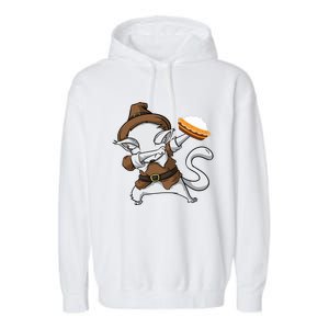 Dabbing Cat Pilgrim Holding Pumpkin Pie Thanksgiving Day Gift Garment-Dyed Fleece Hoodie