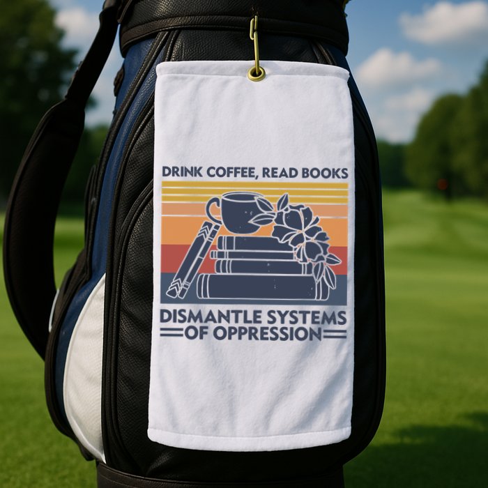 Drink Coffee Read Books Dismantle Systems Of Oppression Vintage Golf Towel
