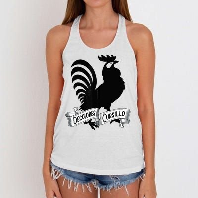 DeColores Cursillo Rooster With Banner Faith Religion Women's Knotted Racerback Tank