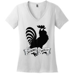 DeColores Cursillo Rooster With Banner Faith Religion Women's V-Neck T-Shirt