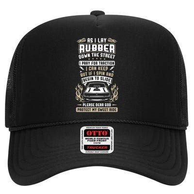 Drag Car Racing Prayer High Crown Mesh Back Trucker Hat