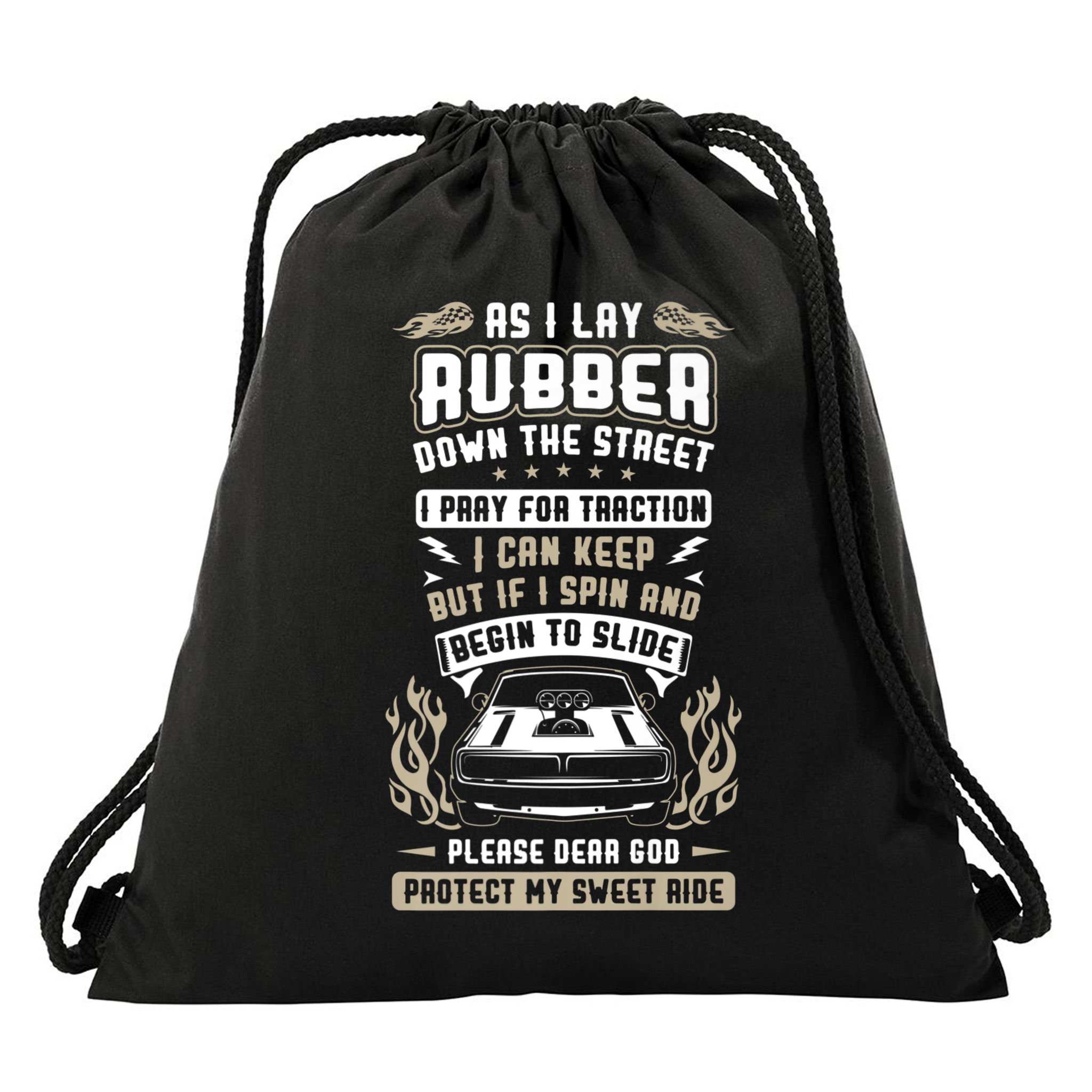 Drag Car Racing Prayer Drawstring Bag